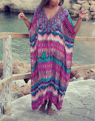 Pbong mid size graduation outfit romantic style teen swag clean girl ideas 90s latina aestheticMoroccan Kaftan Bohemian Printed Summer Dress Long Tunic Women Plus Size Beach Wear Swim Suit Cover Up Robe de plage