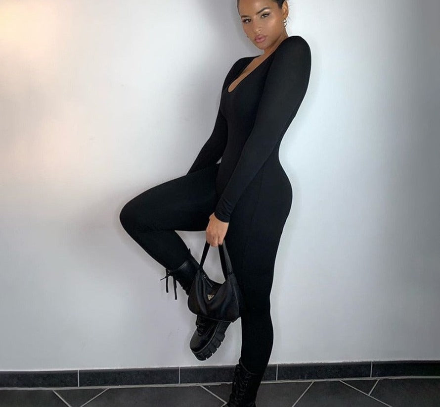 Basic Bodycon Jumpsuit For Women‘s Clothing Casual Brown Fitness Rompers Y2K Playsuit Activity Streetwear Overalls