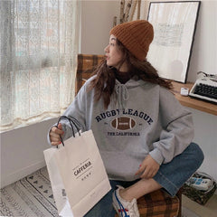 Hooded Sweatshirt Womens Korean Fashion Pullover Casual Hoodies Long Sleeve Streetwear Loose Oversized Aesthetic Fall Women
