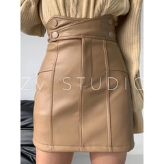 Autumn winter short PU leather skirt women Japanese black high waist pocket pleated JK skirt girls Harajuku style mini skirt