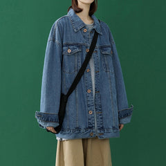 Oversize Jeans Jacket Women Pocket Loose Coats Female Turn-down Collar Blue Casual Denim Coat Women plus size 4XL 5XL