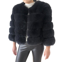 Lisa Colly New High Imitation Long Sleeves Short Fox Fur Coat Jacket Warm Winter Coat Outwear Faux Fur Coat Overcoat Furs coat