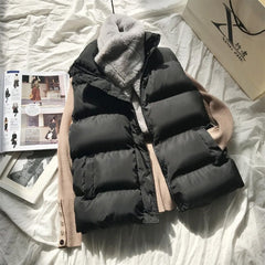 Winter Warm Cotton Padded Vest women Sleeveless Parkas Jackets