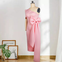 Women Pink Dress One Shoulder with Bowtie Waist Belt Party Christmas Elegant Slim Birthday African Event Celebrate Occasion New Pbong mid size graduation outfit romantic style teen swag clean girl ideas 90s latina aesthetic