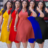 Pbong mid size graduation outfit romantic style teen swag clean girl ideas 90s latina aestheticWomen Pleated Dresses High Waist Short Sleeves A Line Modest African Office Ladies Work Wear Date Elegant Classy Robes Vestidos