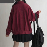 Japanese Harajuku Spring Autumn Women Streetwear Jacket Apricot Wine Red Casual Loose Oversized Coat Vintage Corduroy Outerwear