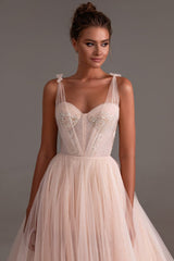 Tulle Embroidery Lace Long Prom Dresses Sweetheart A-Line Evening Dress Spaghetti Straps Formal Party Gown