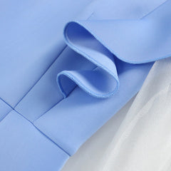 Pbong mid size graduation outfit romantic style teen swag clean girl ideas 90s latina aestheticWomen Blue Dress Ruffle Bodycon O Neck Long Tulle Sleeve See Through Pathwork Party Elegant Events Christmas Party Evening Robes