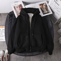Jacket women solid color hoodies autumn winter imitation lamb wool korean loose plus velvet thick zipper sweatshirt tops