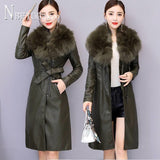 Faux Fur Collar Winter Women Pu Leather Coat Thick Korean Female Jacket