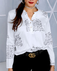 Pbong Spring Summer Workwear Elegant Letter Print Button Design White Women's Casual Shirt Plus Size Clothes Loungwear Oversized Tops