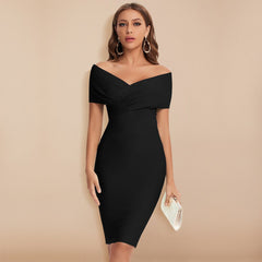 Summer Women Sexy Off Shoulder V Neck Bandage Dress Green Bodycon Sheath Elegant Knee Length Party Club XL Vestido Pbong mid size graduation outfit romantic style teen swag clean girl ideas 90s latina aesthetic