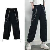 Streetwear Cargo Pants Women Casual Joggers Black High Waist Loose Female Trousers Korean Style Ribbon Ladies Pants Dropshipping