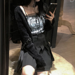 Black Sexy Camis Women Casual Korean Style Sleeveless Y2k Crop Tops Female Elegant Party Lace Tanks Slim Spaghetti Strap Shirts
