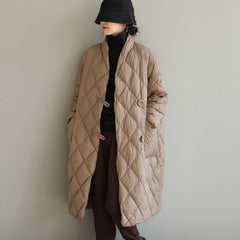 Winter New Arrivals Women's Cotton Coats Diamond Lattice Block Big Size Female Long Parkas Loose Lady Overcoats Clothes