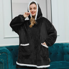 Oversized Hoodie Blanket With Sleeves Sweatshirt Plaid Winter Fleece Hoody Women Pocket Female Hooded Sweat Oversize Femme