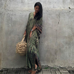 Bohemian Striped Print Women Beach Dress Bathing Suit Cover Up Summer Tunic For Woman Beachwear Robe de plage Kaftan Pbong  mid size graduation outfit romantic style teen swag clean girl ideas 90s latina aesthetic