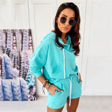 2 Piece Set Women Summer O-Neck Casual Crop Top Female Clothing Tracksuit Pockets Loose Shorts Two Piece