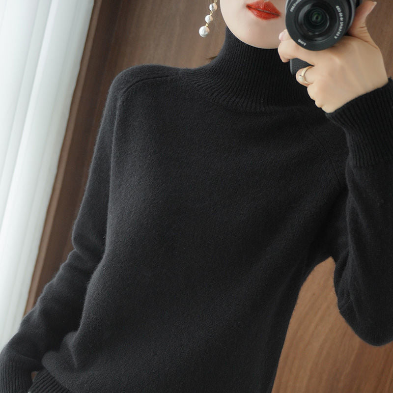 Turtleneck Pullover Fall/winter Cashmere Sweater Women Pure Color Casual Long-sleeved Loose Pullover Bottoming Women&#39;s