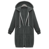 Once Autumn Casual Women Long Hoodies Sweatshirt Coat Zip Up Outerwears Hooded Jacket Winter Pockets Plus Size Outwear Tops
