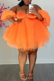 Women Short Skirt Tube Top Spring Summer Solid Color Sexy Plus Size Dinner Party Elegant Loose Big Swing Mesh Tulle Tutu Dress