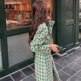 Spring Plaid Oversized Blazer Women Single Breasted Lace Up Mid-length Suit Jacket Ladies High Quality Outerwear