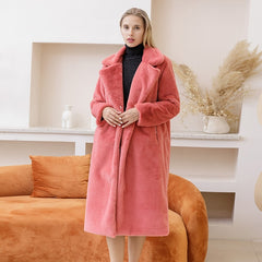 New Women Winter Warm Faux Fur Coat Thick Women Long Coat Turn Down Collar Women Warm Coat Casaco Feminino
