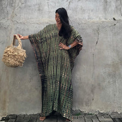 Bohemian Striped Print Women Beach Dress Bathing Suit Cover Up Summer Tunic For Woman Beachwear Robe de plage Kaftan Pbong  mid size graduation outfit romantic style teen swag clean girl ideas 90s latina aesthetic