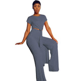 New Arrival Fashion Design two pieces  Sexy Women Set Solid O-neck Long Top  And  Long Pants  Summer  Outfits