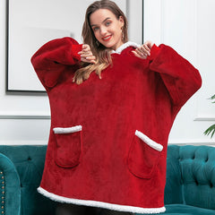Oversized Hoodie Blanket With Sleeves Sweatshirt Plaid Winter Fleece Hoody Women Pocket Female Hooded Sweat Oversize Femme