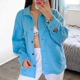 Women Single Breasted Turn-down Collar Wool Coat Casual Long Sleeve Button Pocket Outwear Female Solid Loose Streetwear Jacket