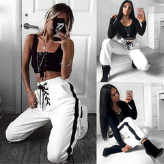 Pbong mid size graduation outfit romantic style teen swag clean girl ideas 90s latina aestheticNew Women Pants Fashion Trousers Lace-up High Waist High Street Edge Stripes Pocket Skinny Pencil Pants Zipper Cuff Female Pants