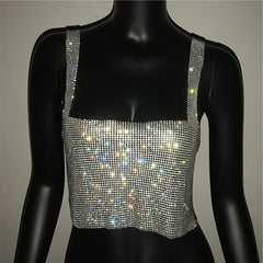 Pbong  mid size graduation outfit romantic style teen swag clean girl ideas 90s latina aesthetic freaknik tomboy swaggy going out  Glitter Nightclub Backless Rhinestone Tank Top Women Sexy Metal Crystal Diamonds Sequined Night Club Party Wear Crop Top