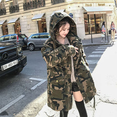 New Thick Camouflage Winter Padded Jacket Women's Mid-Length Casual Loose Women Parka Jacket Tooling Female Coat