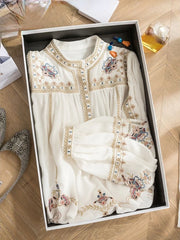 Lace Embroidery White Women Shirts Summer New O-Neck Long-Sleeved Loose Elegant Office Lady Outwear Tops