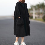 Johnature Autumn New Loose Plus Size Hooded Single Breasted Windbreaker Simple Casual Solid Color All-match Women Long Coat