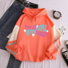 New contrast color pullover thick loose women's hoodie clothes fleece Harajuku top letter printing sweatshirt ladies