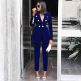 Ocstrade Summer Sets for Women  New Navy Blue V Neck Long Sleeve Sexy 2 Piece Set Outfits High Quality Two Piece Set Suit