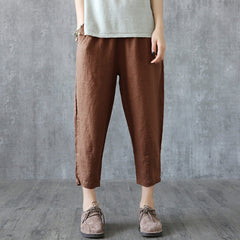 Plus Size Cotton Linen Trousers Women Summer Loose Harem High Waist Stripe Pocket Pant Casual Pantalon Female Sweatpants Trouser