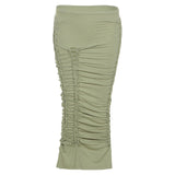 Summer Solid Color Skirt Hollow Fold Design Elastic Waist Slim Body Buttocks Fashion For Women Commuting Out Of Street