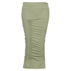 Summer Solid Color Skirt Hollow Fold Design Elastic Waist Slim Body Buttocks Fashion For Women Commuting Out Of Street