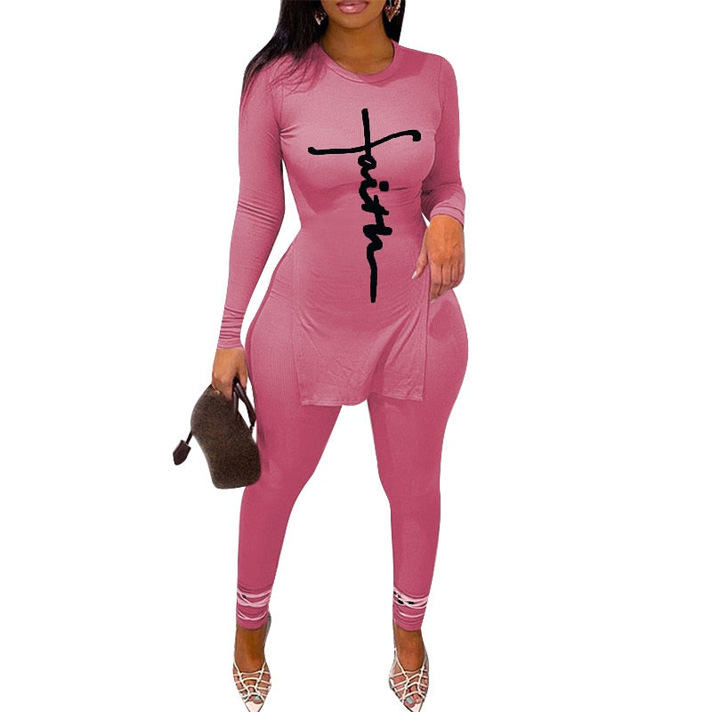 Pbong mid size graduation outfit romantic style teen swag clean girl ideas 90s latina aesthetic freaknik tomboy swaggy goinNew Tracksuit For Women Faith Letter Ribbed Knit Two Piece Set Casual 2 Pcs Outfits Long Sleeve Tshirts Pants Suit Matching Set