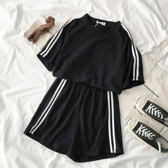 Summer Striped Tracksuit For Women Sets Short Sleeve T Shirt Two Piece Shorts Set Female Loose Casual Sport 2pc Sets Ladies