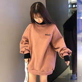 plus Size Simple Hoodie Women streetwear Turtleneck Letter Printed Thicker oversize Velvet Girls tops Pullover Loose Sweatshirts