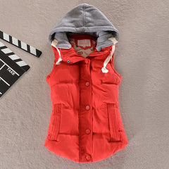 winter women solid thick vest hooded casual female warm outwear cotton padded office ladies single breasted chaleco mujer