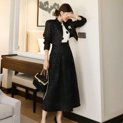 Fashion Winter Elegant OL Winter Korean Version Woolen Short Coat Skirt Suit Big Swing Casual Evening Party 2 piece Set
