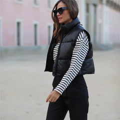 Spring Casual Woman Black Loose Short Vest Female Fashion Oversized  Solid Color Tank Ladies Basic Warm Sleeveless Jacket