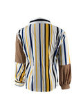 Pbong Women Long Sleeve Button Shirt Striped Patchwork Chic Shirt Blouse