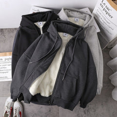 Jacket women solid color hoodies autumn winter imitation lamb wool korean loose plus velvet thick zipper sweatshirt tops