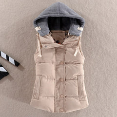 winter women solid thick vest hooded casual female warm outwear cotton padded office ladies single breasted chaleco mujer